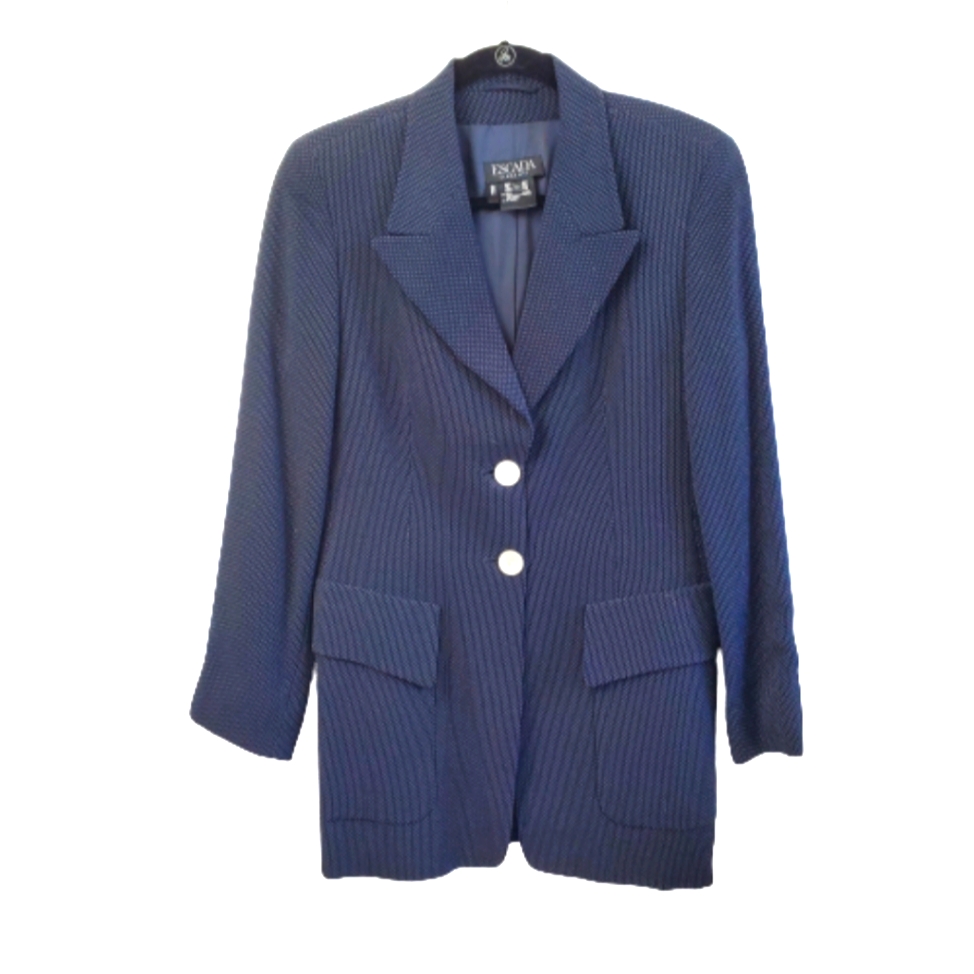 Escada Vintage Navy Long Wool Blazer Size 38